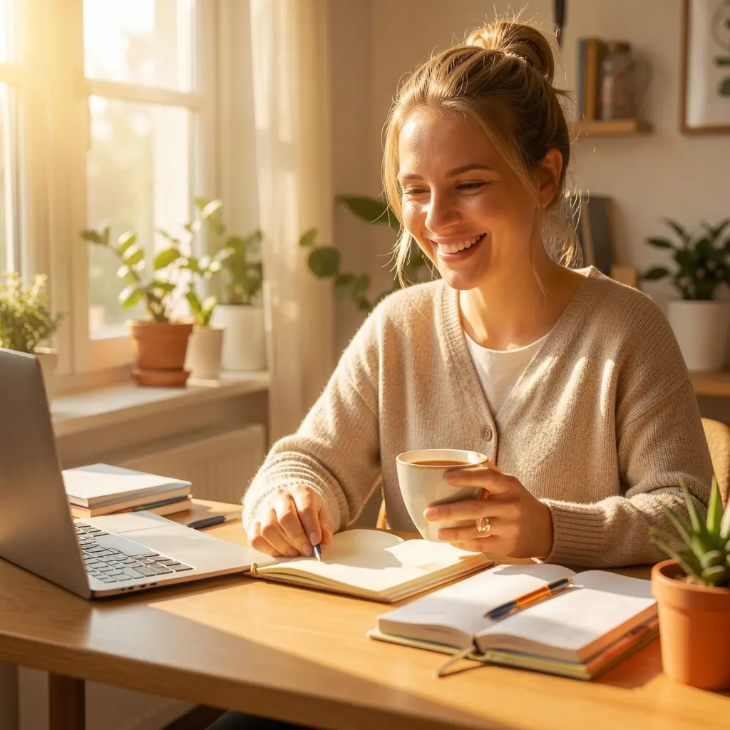 Person enjoying a productive day with balanced energy